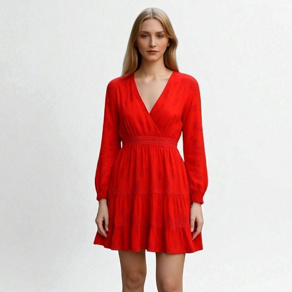 NWT SUNCOO Paris Serie Clery Long Sleeve Lace Trim Open Back Dress in Orange S